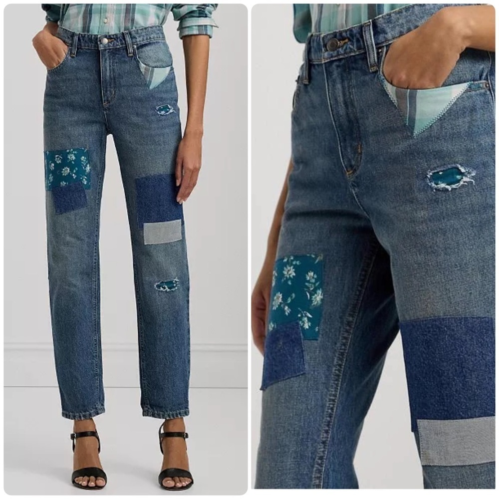 New! Polo Ralph Lauren Patchwork Boyfriend Tapered Ankle Jeans 👖30 or US 10 NWT!